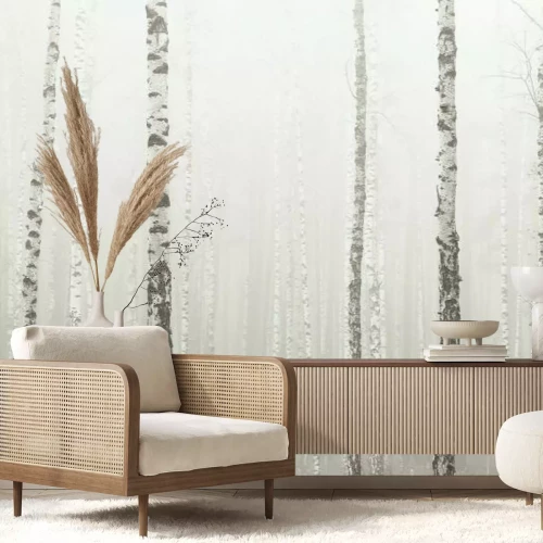 Fototapete Birkenwald im Nebel