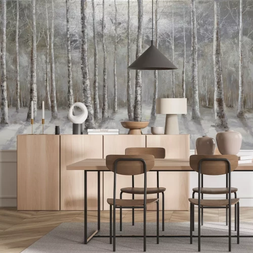 Fototapete Monochromatischer Birkenwald im Winter