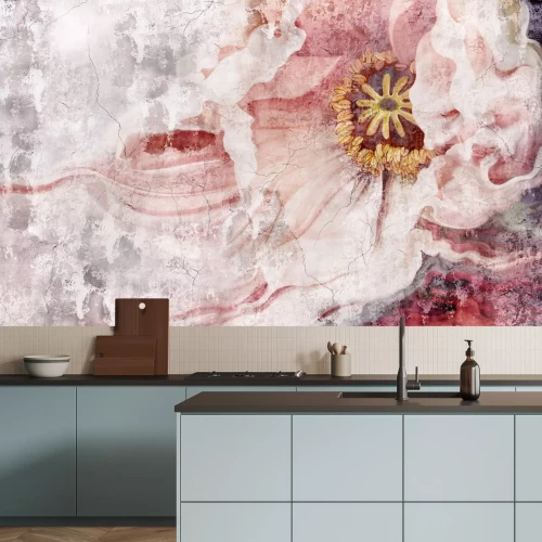 Fototapete Blume im Malstil auf Betonhintergrund