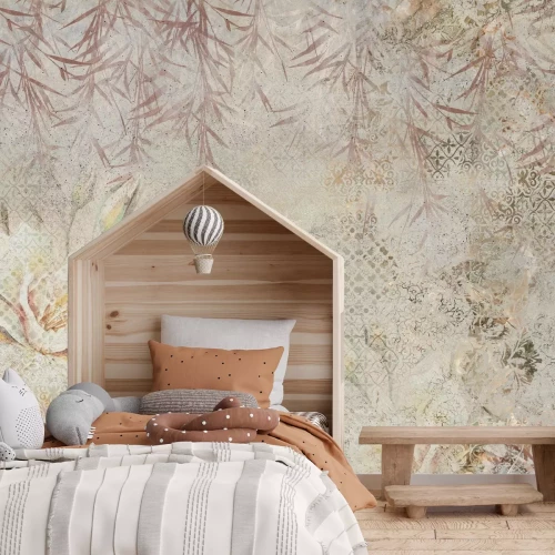 Fototapete Blumen und Blätter im botanischen Stil mit Ornamenten