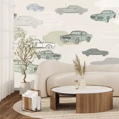 Fototapete Vintage-Autos in Grüntönen