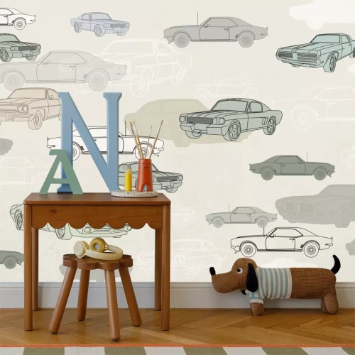 Fototapete Vintage-Autos in Grüntönen