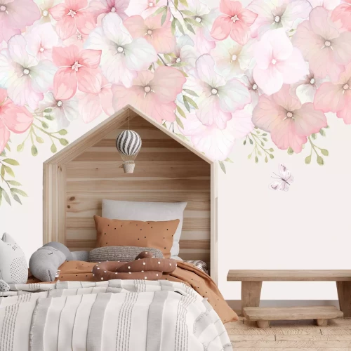 Fototapete Märchenhaftes Städtchen mit Kätzchen, Ballons und Drachen am Himmel