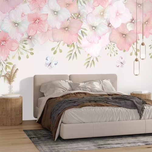 Fototapete Märchenhaftes Städtchen mit Kätzchen, Ballons und Drachen am Himmel