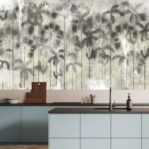 Fototapete Pflanzliches Motiv mit Bambus auf Betonhintergrund im Grunge-Stil