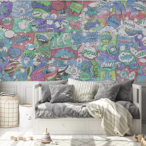 Fototapete Bunte Comic-Sprechblasen mit Texten jugendliches Design