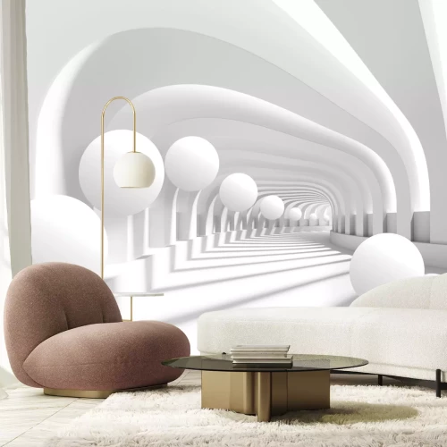 Fototapete Dreidimensionale Kugeln in einem futuristischen Tunnel