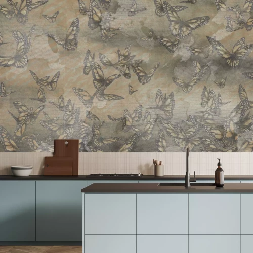 Fototapete Schmetterlinge auf aquarellartigem Hintergrund mit zarter Textur