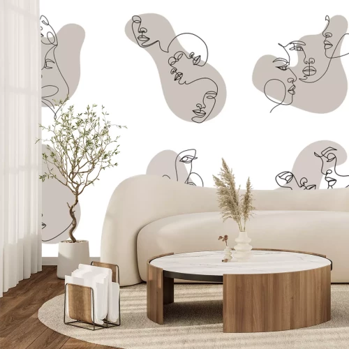 Fototapete Moderne Illustration abstrakter Gesichter im Line-Art-Stil