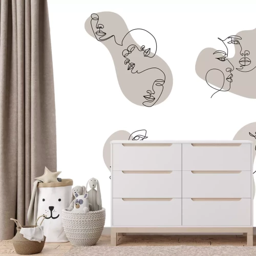 Fototapete Moderne Illustration abstrakter Gesichter im Line-Art-Stil