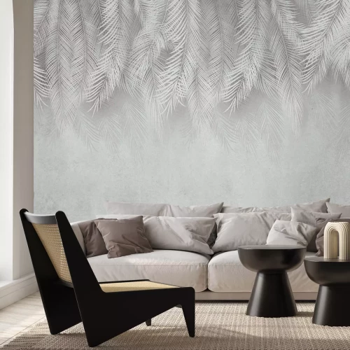 Fototapete Weiße Palmblätter auf Betonhintergrund mit Grunge-Effekt