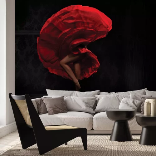 Fototapete Frau in rotem Kleid in Flamenco-Bewegung künstlerisches Motiv