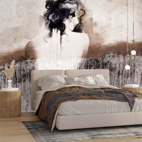 Fototapete Weibliche Silhouette im Aquarellstil auf strukturiertem Betonhintergrund