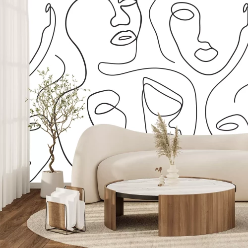 Fototapete Minimalistische weibliche Porträts in schwarz-weißer Abstraktion
