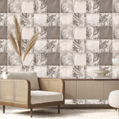 Fototapete Quadratische Fliesen mit botanischem Muster