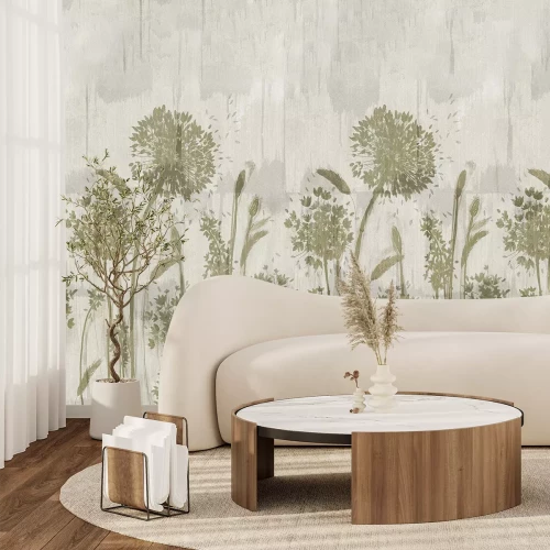 Fototapete Zarte Löwenzahnblumen auf grauem Hintergrund