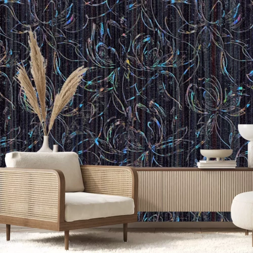 Fototapete Skizze von Blumen auf einem Hintergrund zarter Streifen