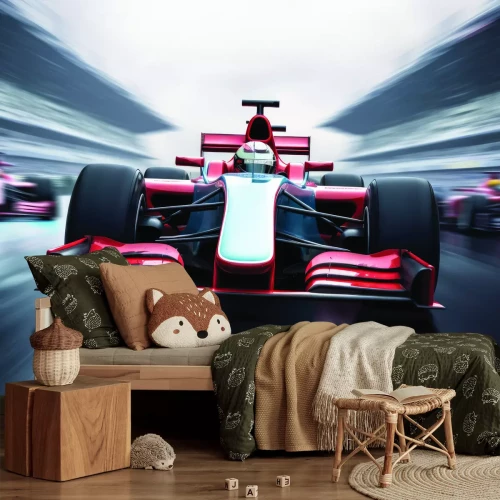 Fototapete Roter Formel-1-Wagen während des Rennens