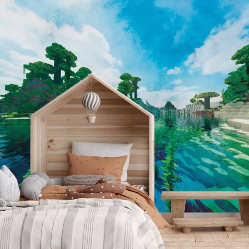 Fototapete Pixel-Art-Minecraft-Insellandschaft