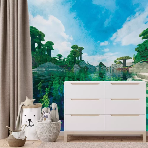 Fototapete Pixel-Art-Minecraft-Insellandschaft