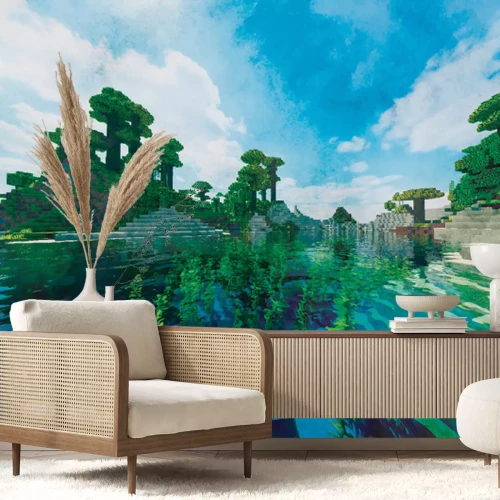 Fototapete Pixel-Art-Minecraft-Insellandschaft