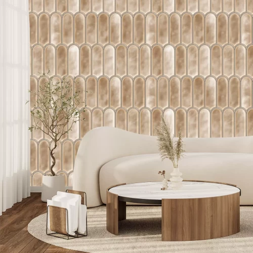Fototapete Beigefarbene Wandfliesen in Bogenform