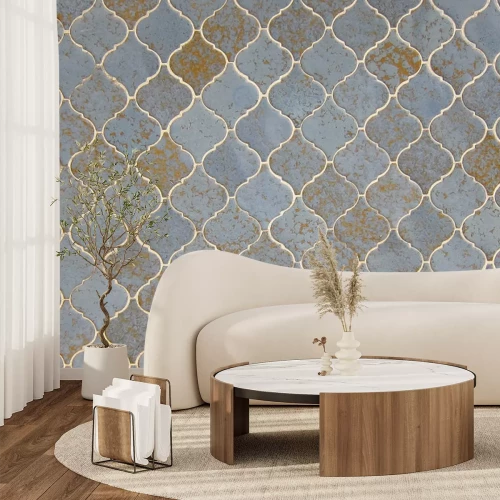 Fototapete Nachbildung geometrischer blauer Fliesen