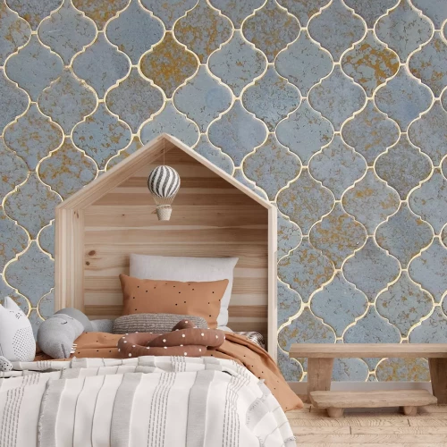 Fototapete Nachbildung geometrischer blauer Fliesen