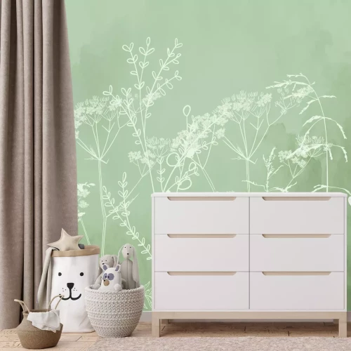 Fototapete Zarte Gräser auf grauem Hintergrund