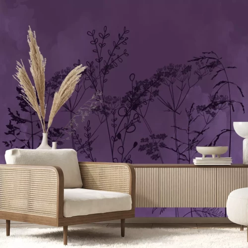 Fototapete Zarte Gräser auf grauem Hintergrund