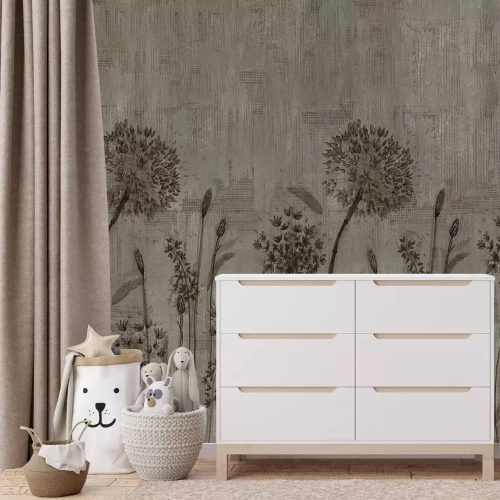 Fototapete Löwenzahn auf grauem Betonhintergrund