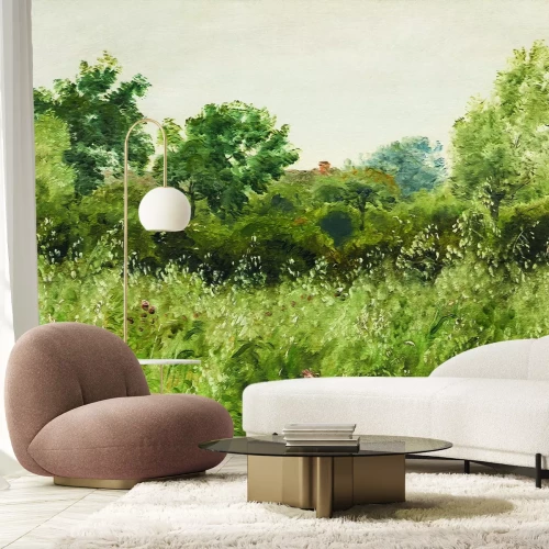 Fototapete Gemustertes Waldmuster mit Bäumen und Gräsern