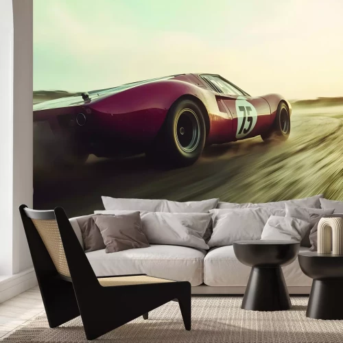 Fototapete Rotes Auto im Retro-Stil