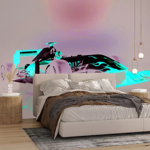 Fototapete Rennwagen mit roten Flammen