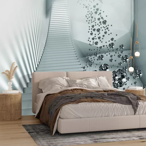 Fototapete Weiße 3D-Treppe zwischen Edelsteinen