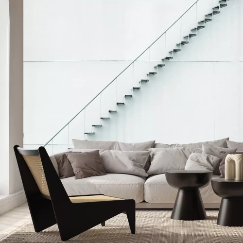 Fototapete Zarte Metallschritte an der weißen Wand