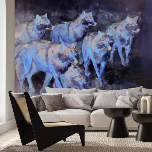 Fototapete Aquarell mit gemalten Wölfen﻿