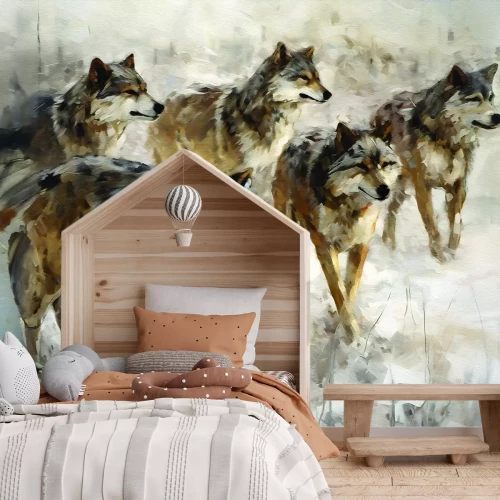 Fototapete Aquarell mit gemalten Wölfen﻿