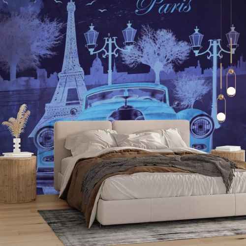 Fototapete Auto im Retro-Stil vor dem Hintergrund von Paris