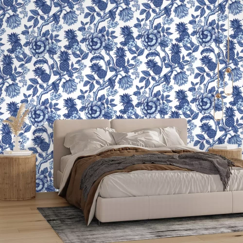 Fototapete Blumen inmitten von Vegetation mit Ananas