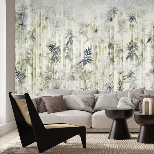 Fototapete Bambusbäume mit Blättern im Nebel