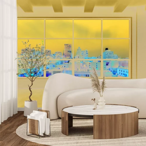 Fototapete Blick aus dem Fenster auf die nächtliche Stadt