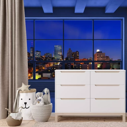 Fototapete Blick aus dem Fenster auf die nächtliche Stadt