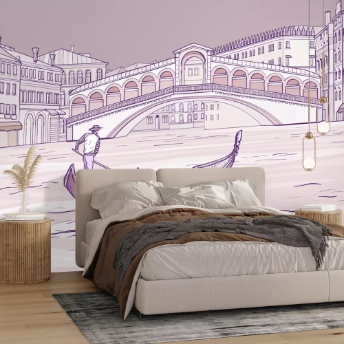 Fototapete Zeichnung eines Gondoliere vor einer Brücke