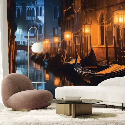 Fototapete Landschaft der venezianischen Häuser mit Booten