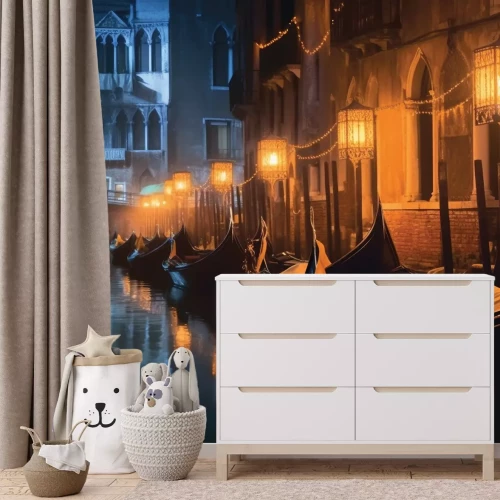 Fototapete Landschaft der venezianischen Häuser mit Booten