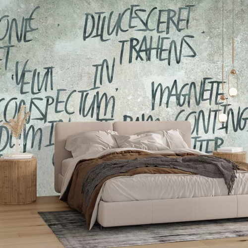 Fototapete Graue englische Schriftzüge auf Beton