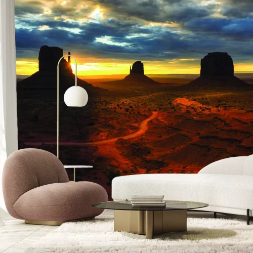 Fototapete Sonnenuntergang in der Wüste mit Klippen