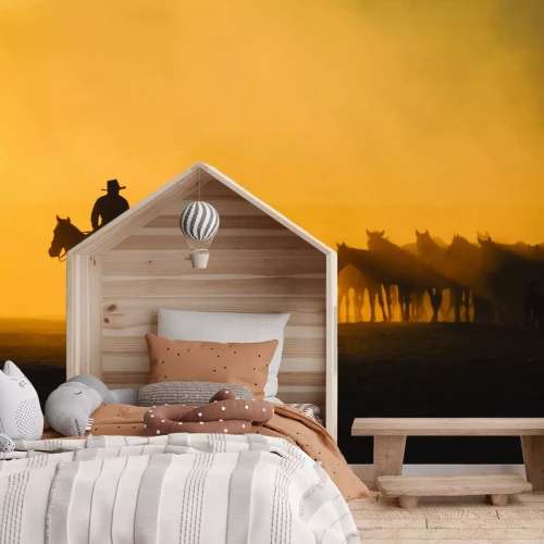 Fototapete Mann mit Pferden in der Wüste