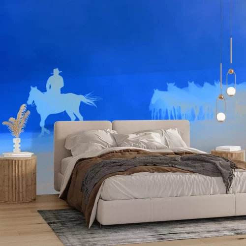 Fototapete Mann mit Pferden in der Wüste